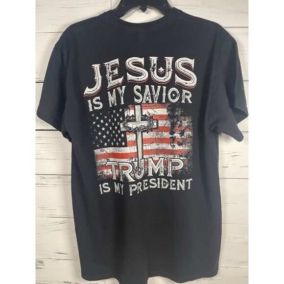 Jesus Is My Savior Trump Is My President 45 47 Patriotic USA Flag T-Shirt L - Picture 5 of 6